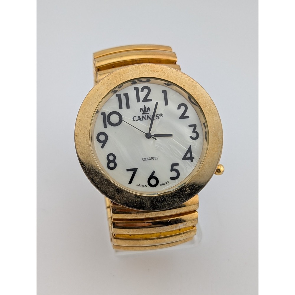 Cannes Women's Watch Large 54mm Case Gold Stretch Band- New Battery